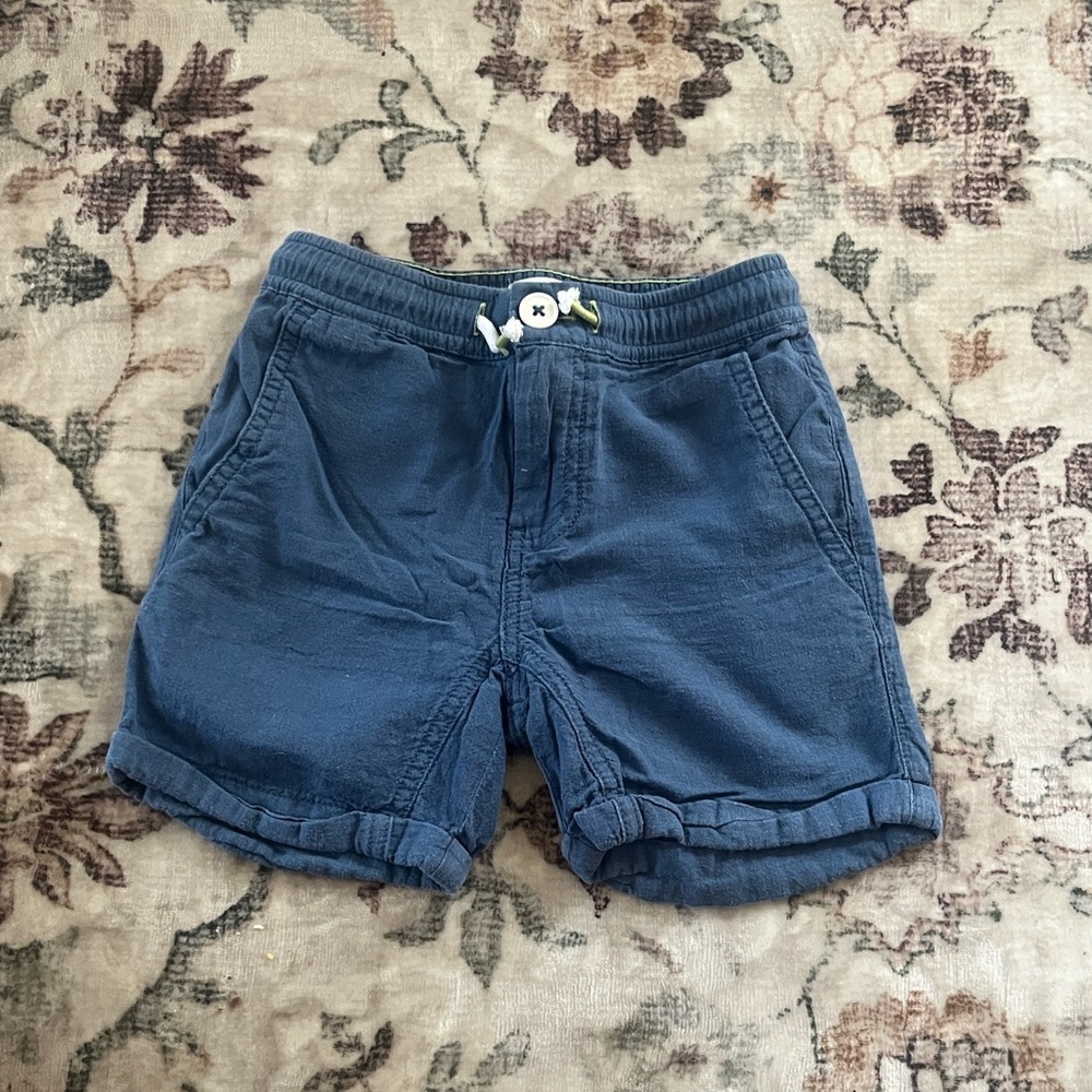 Mini Boden Kids Linen Cotton Drawstring Shorts Nautical Blue size 6 little boys